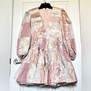 New!Zimmermann Patchwork silk-shantung, jacquard, velvet and lace mini d…